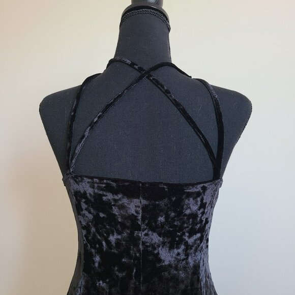Black Velvet Mini Dress Small Goth Witch Y2K 90s Party Halloween - Picture 6 of 8